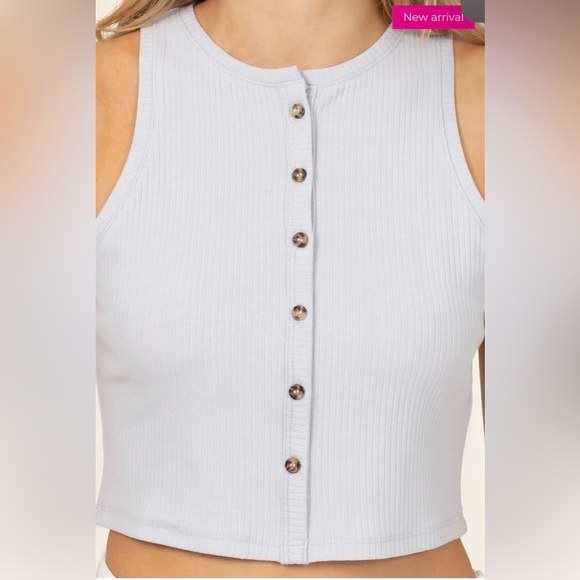 Sleeveless Button-Up Ribbed Top - Light Gray - Picture 2 of 6